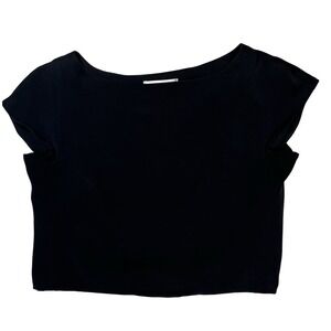 Milly Women's Black Silk Blend Crop Top Sz 2 Minimalist Classic Boho Feminine